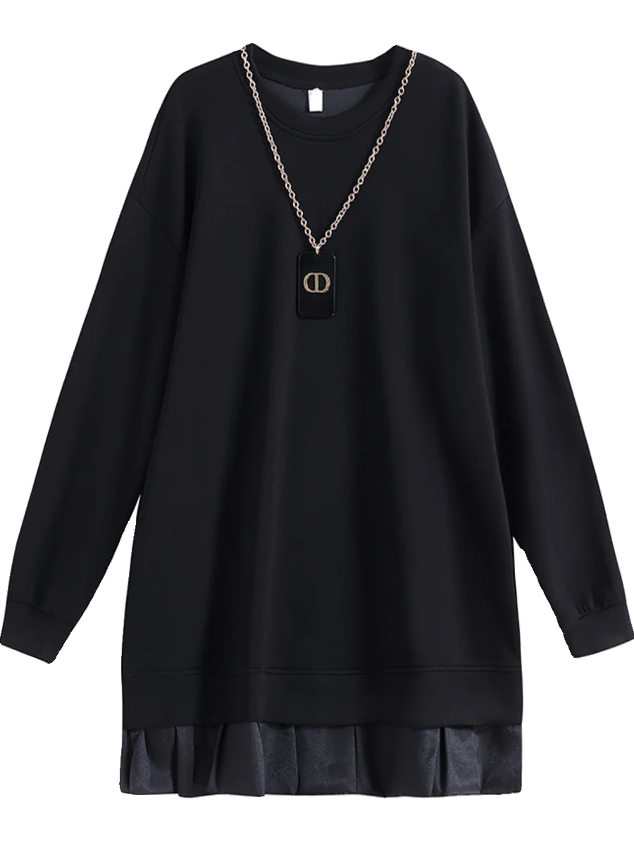 Korean Sle Splice Fce Women's Long Sve Sweatirt Loose Fit Autumn Winter plus Size Versatile Base Layer Top