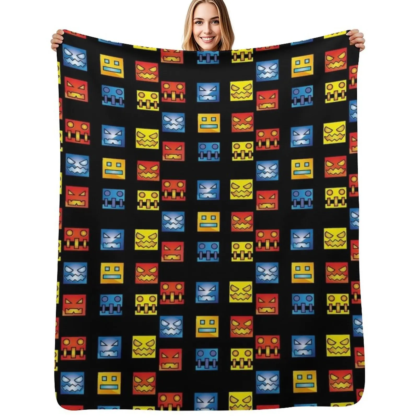 geometry dash icon face Throw Blanket Beautifuls For Baby Baby Moving bed plaid Luxury Blankets