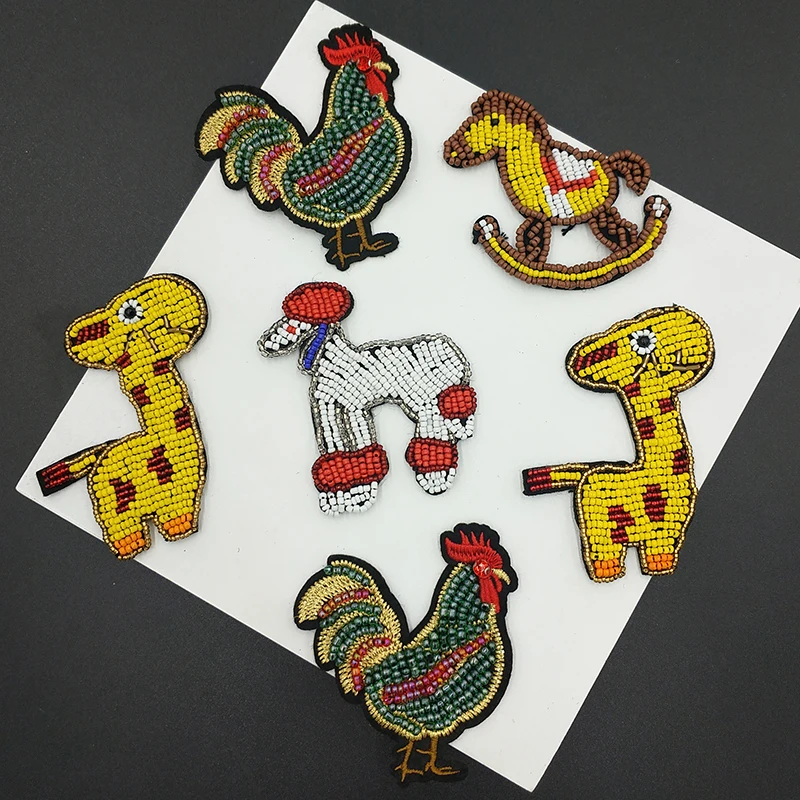 

3D Handmade Rhinestone Beaded Patches Cute Horse Rooster Giraffe Dog Animal Badge Sew on Hat T-Shirt Bag Jacket Crystal Applique