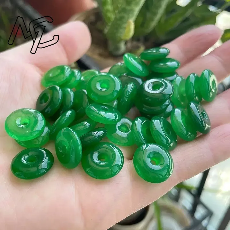 10pc Natural Green Jade 15MM Beads Safety Buckle Doughnut Pendants Emerald DIY Bracelet Earrings Jewelry Fashion Accessories view 4