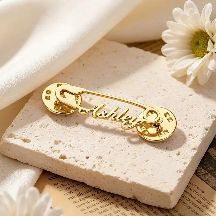 

Customized Stainless Steel Pin Minimalist Brooch Personalized Names Or Text Or Initials Or Date Suitable For Weddings Birthdays