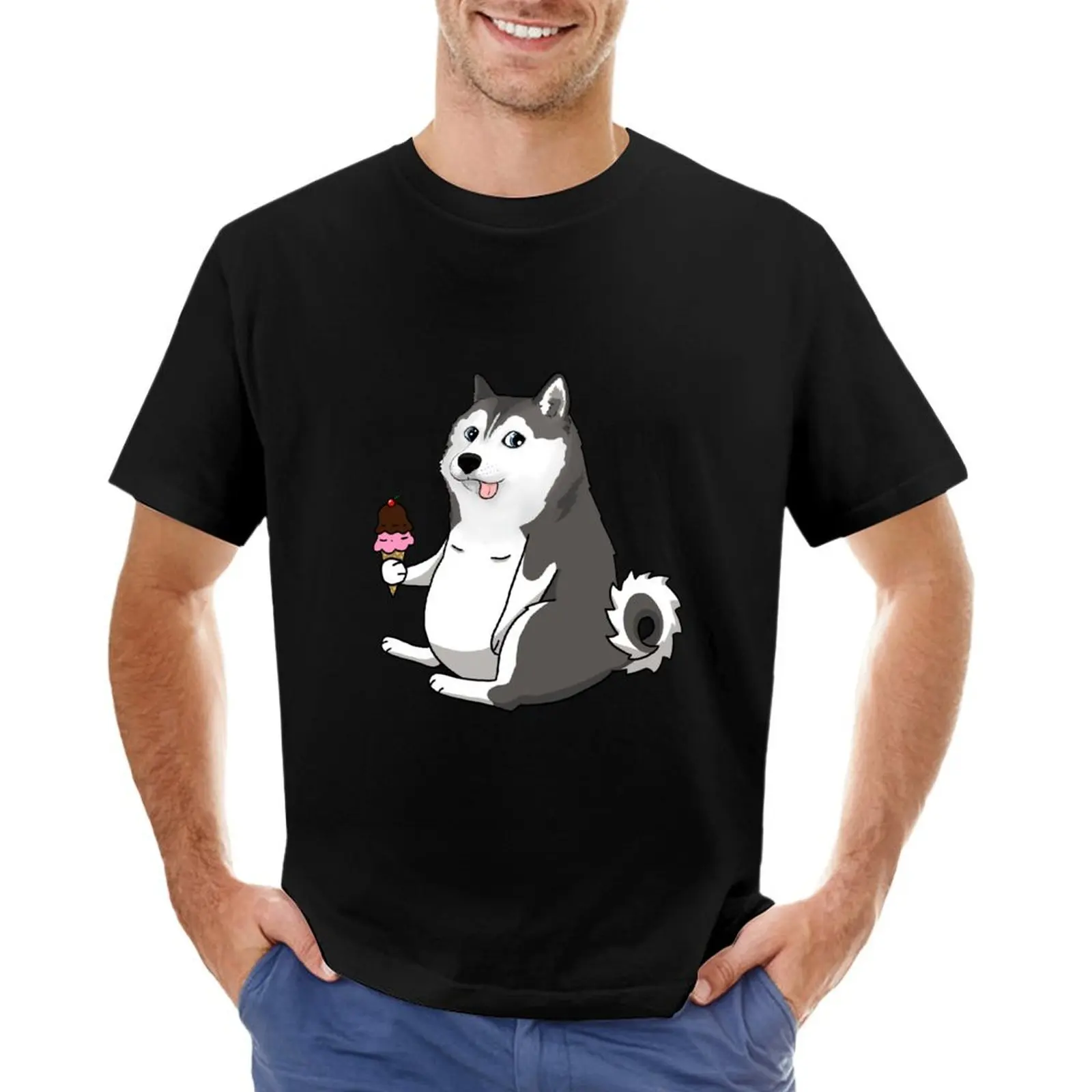 fat husky doge meme T-Shirt anime stuff oversized t shirt sports fans customizeds t shirts for men cotton