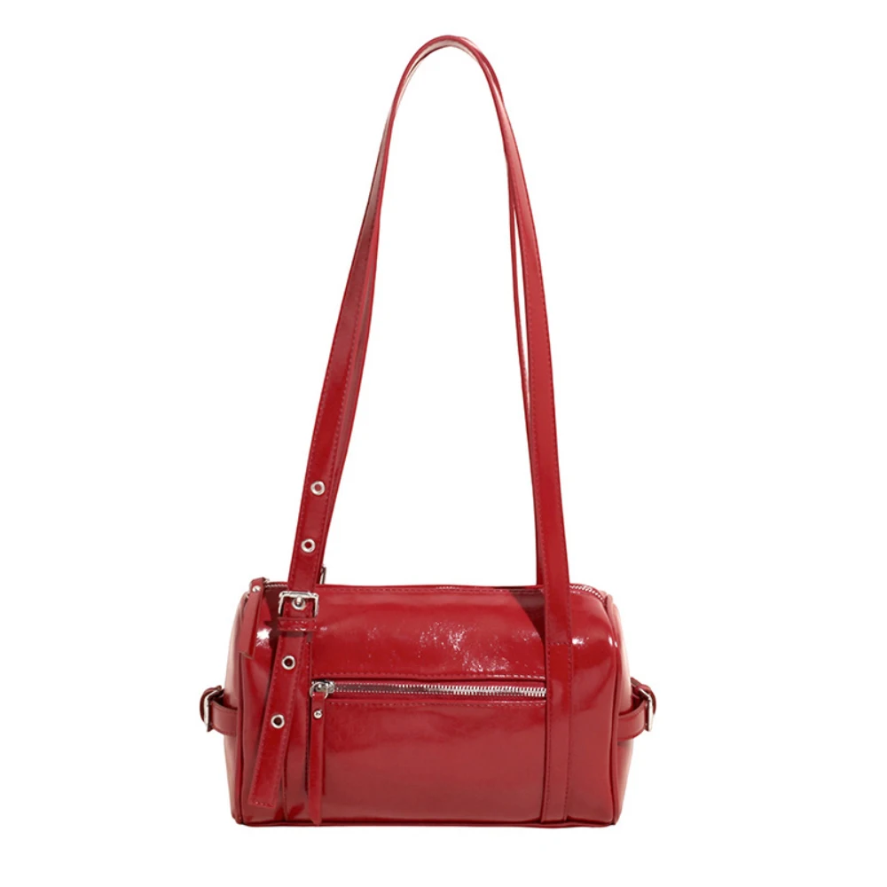 

Spring Summer New Glossy PU One Shoulder Bags Women Korean Ins Delicate Zipper Handbags High Grade Daily Commute Packs