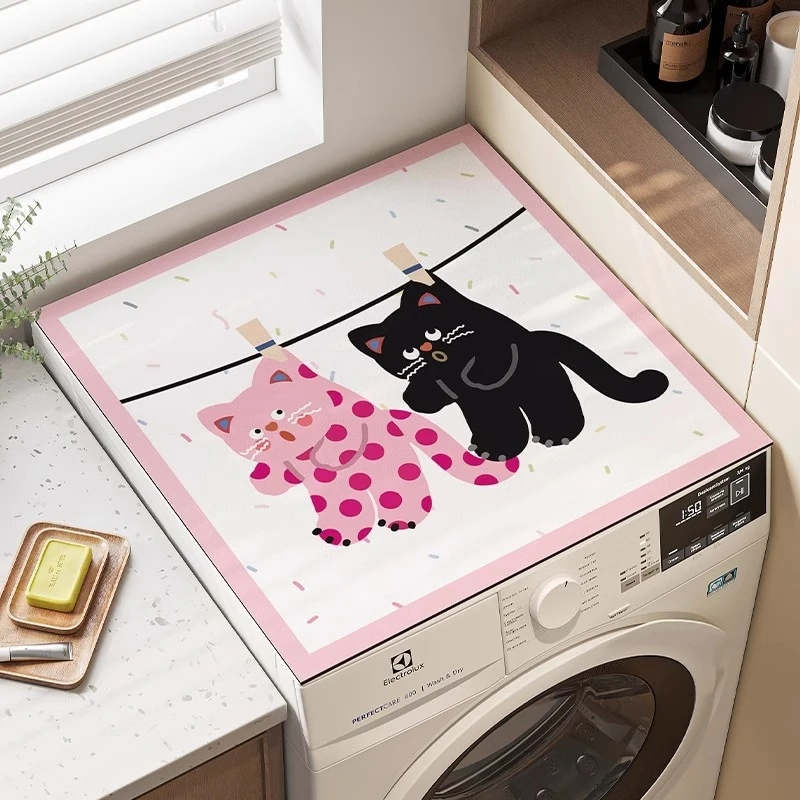 

Cartoon Washing Machine and Refrigerator Cover Cloth, Dust Cover Pad Cloth, Water-Absorbing and Dirt-Resistant Countertop Pad