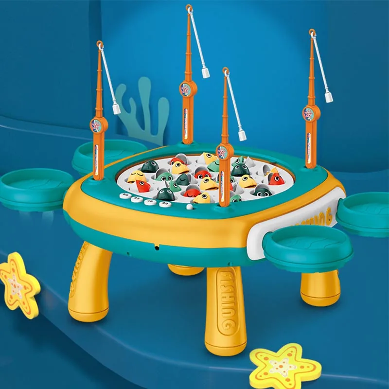 Gioco di pesca rotante elettrico per bambini Set di piatti musicali per pesci giocattoli magnetici per sport all'aria aperta per bambini giocattoli da pesca per bambini