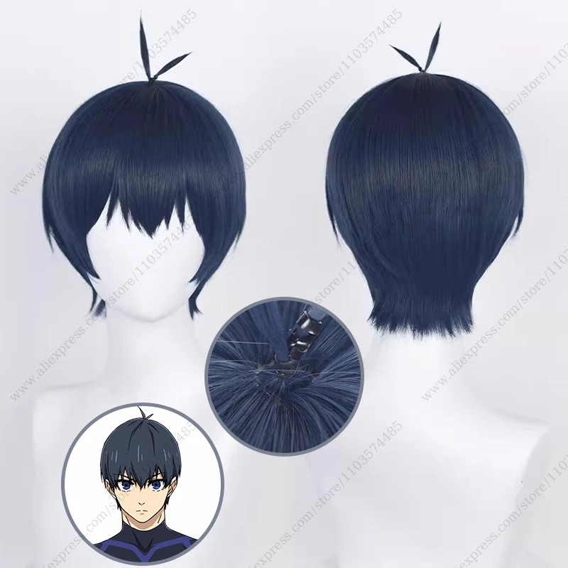 

Anime Isagi Yoichi Cosplay Wig 28cm Short Dark Blue Heat Resistant Synthetic Hair