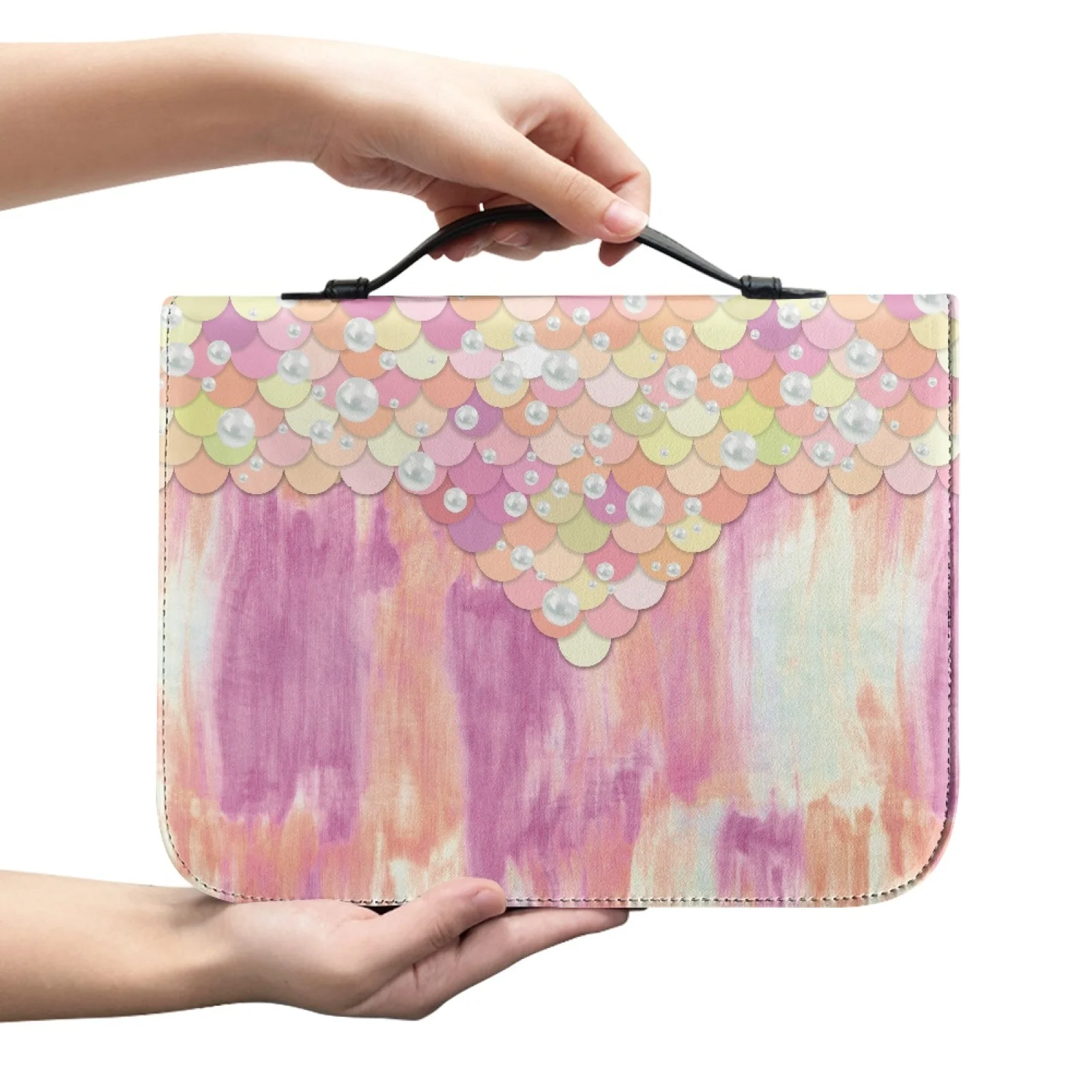 XIXIRIMIDO Pastel Mermaid Scale Pearl 2026 Collection Book Holder Organizer PU Leather Matching Bookmark Bible Hand Bag