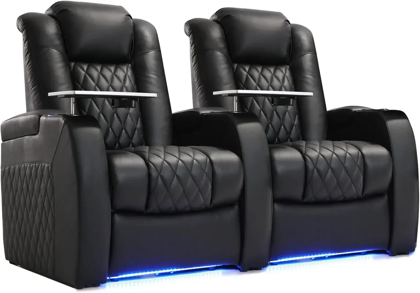 Leather Recliner Chair Dual Power Movie Gaming Sofa Electric Headrest with Tray Table Type-C USB Charge Cup Holders