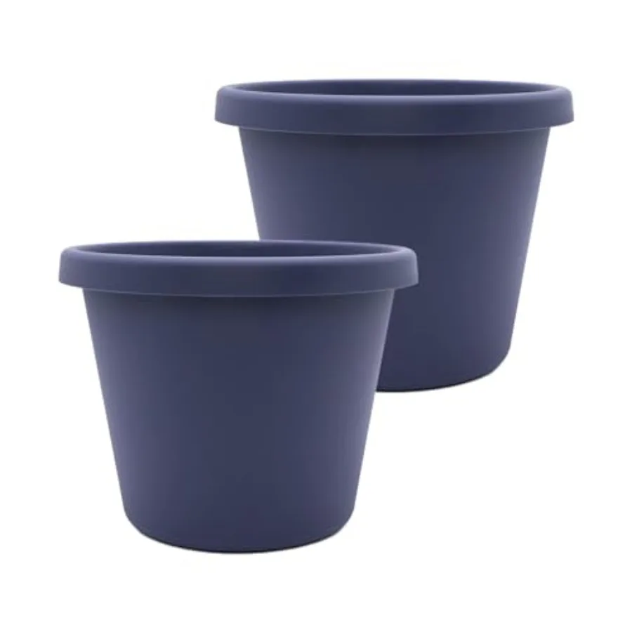 

20 Inch Prima Round Planter Pots w/Drainage Holes Rolled Rim Lightweight UV-Resistant Plastic Indoor Outdoor Planters 2-Pack Fl