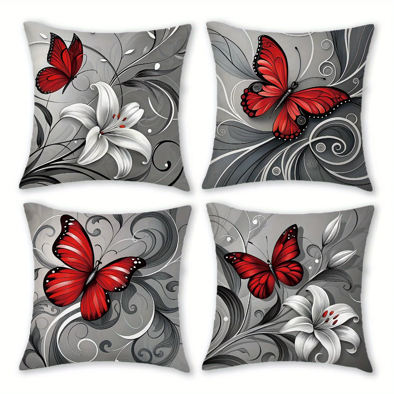 Butterflies White Lilies Patterned Double-sided Printed pillow cover Short plush Suitable living rooms sofas throw cushion cover