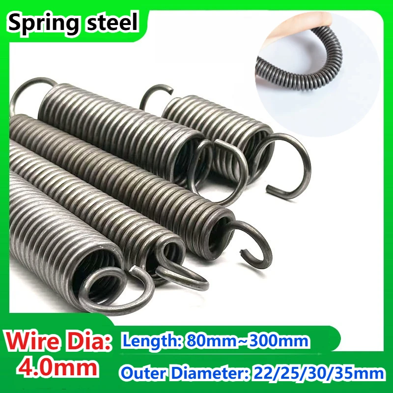 1pcs Spring Steel Single Hook Spring, Tension Spring, Wire Dia 4.0mm, Outer Dia 22/25/30/35mm, Length 80/90/100/110/120/130~300m