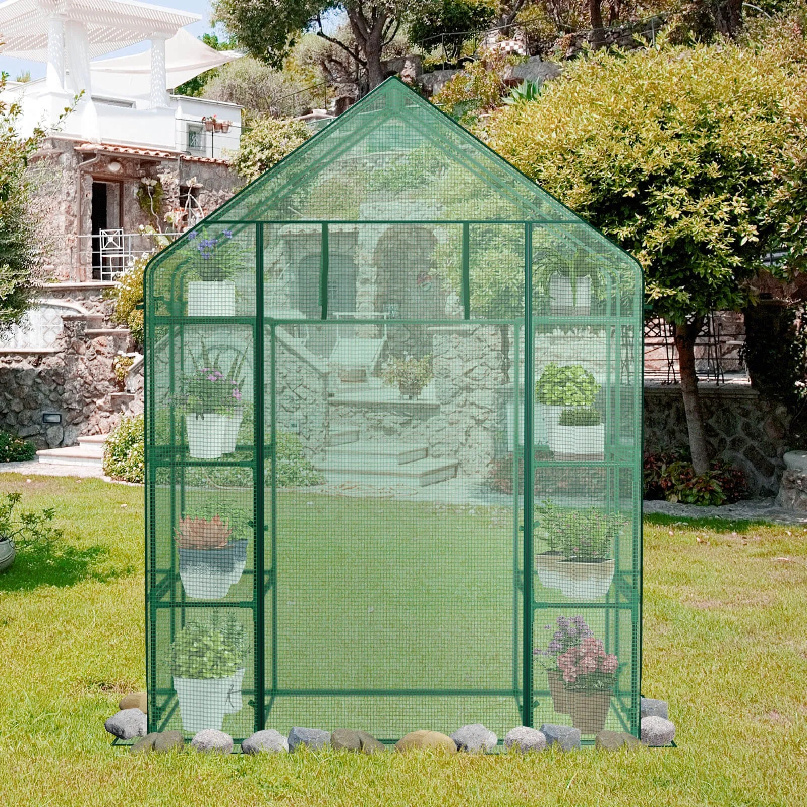 

New Portable Mini 8 Shelves Walk In Greenhouse Outdoor 4 Tier Green House