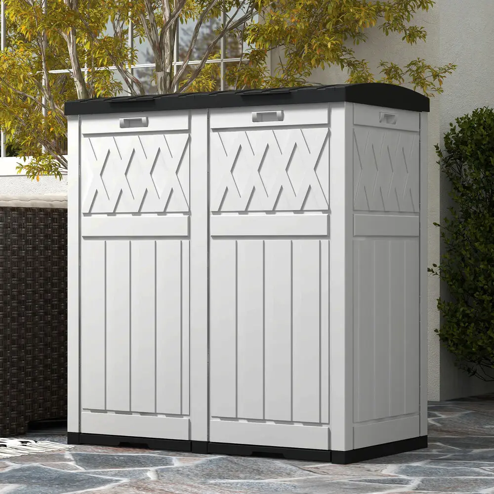 62 Gallon Garbage Dual Can Resin Outdoor Trash Can w/ Tiered Lid Drip Tray