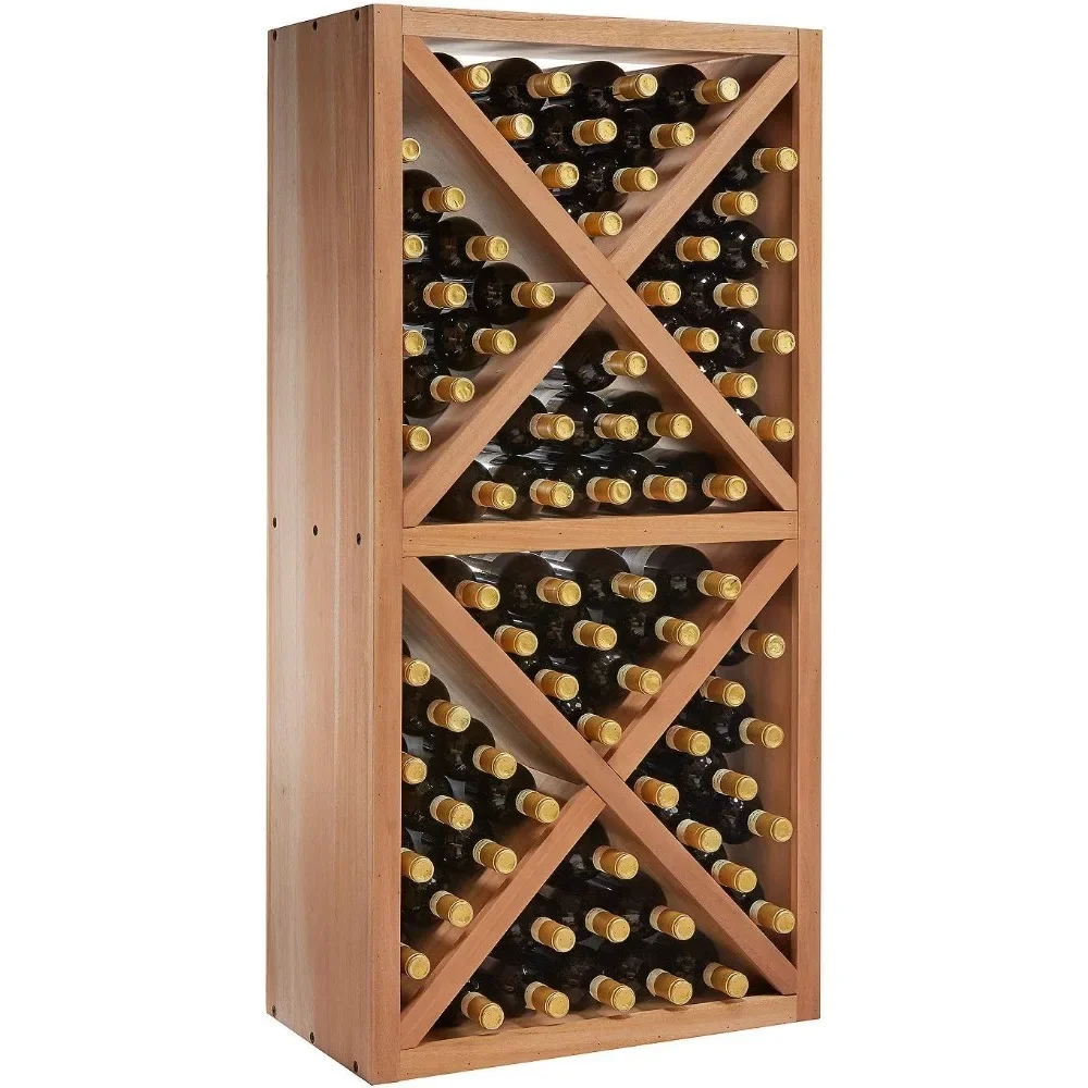 

N'FINITY Stackable Wine Rack - Diamond Cube (Solid Sides) - Natural Finish Solid Mahogany - Holds 78 Bottles- Stylish Durable