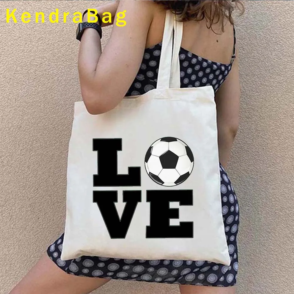 السلام الحب فريق كرة القدم الرياضة مروحة كرة القدم رقم هدية لاعب كرة القدم قابلة لإعادة الاستخدام حقيبة بقالة قماش حقيبة كتف حقائب اليد
