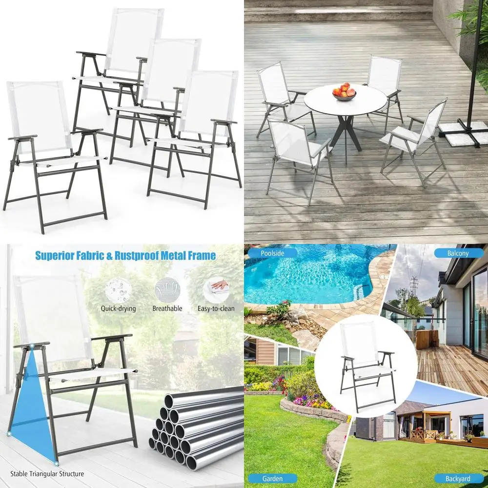 

Устойчивые к непогоде уличные металлические стулья для патио с высокой спинкой и подлокотниками, портативные садовые стулья для использования на газоне