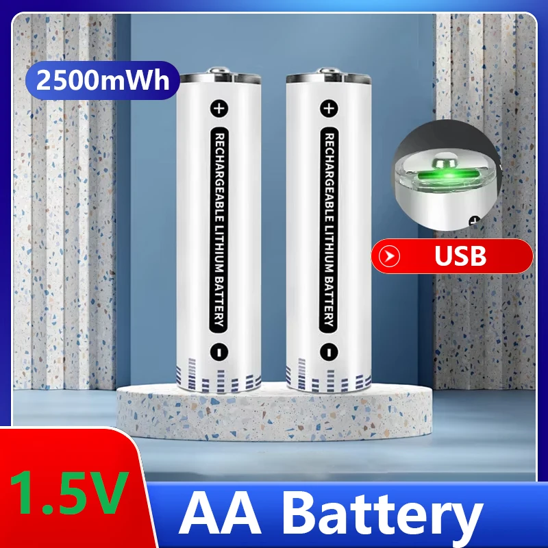 

Rechargeable Battery AA 2500mWh USB 1.5V Rechargeable Li-ion Batteries for Remote Control Mouse Small Fan Electric Toy Battery