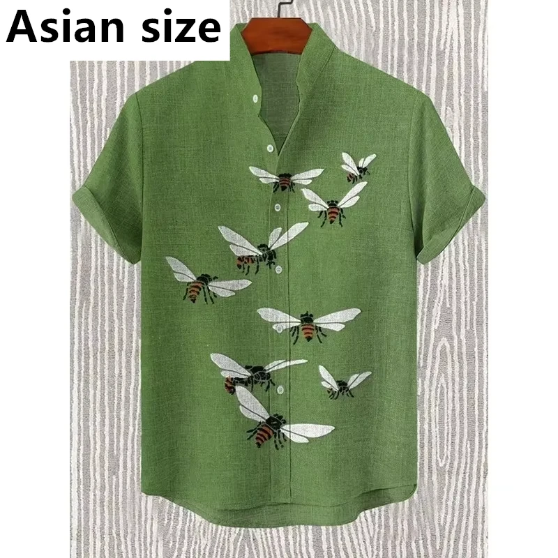 

2025 New Summer Men's Bees Insects Graphic 3D Printing Casual Fashion Short Sleeved Shirt Polyester Fashion Y2k Men Clothing