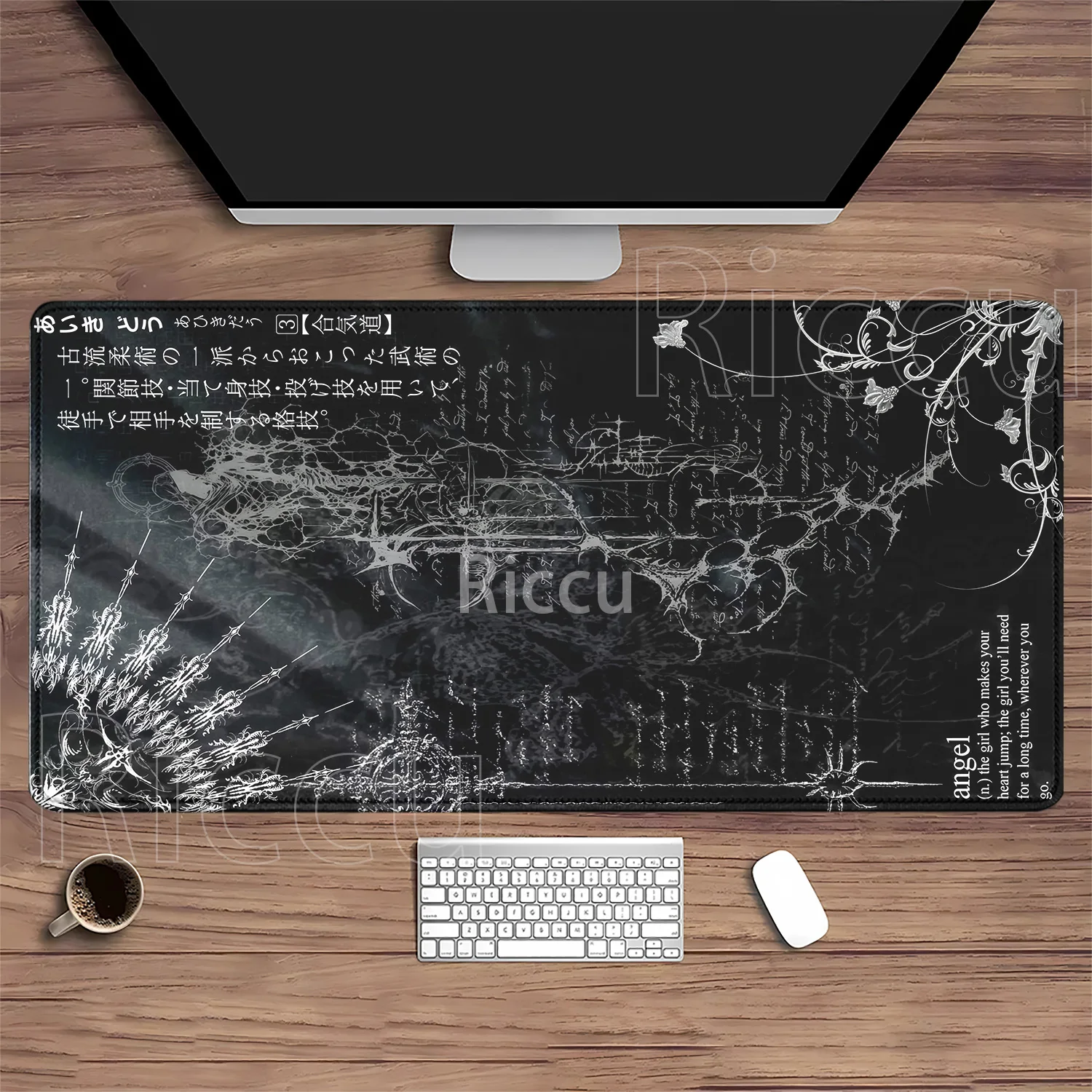 Mauspad mit HD-Druck, Gaming, schwarz-weiß, Muster, Kunst, rutschfeste Unterseite, Esports, Tastatur-Mauspad, Anime, Kawaii, Overlock, XXL-Schreibtischunterlage – Detail 4