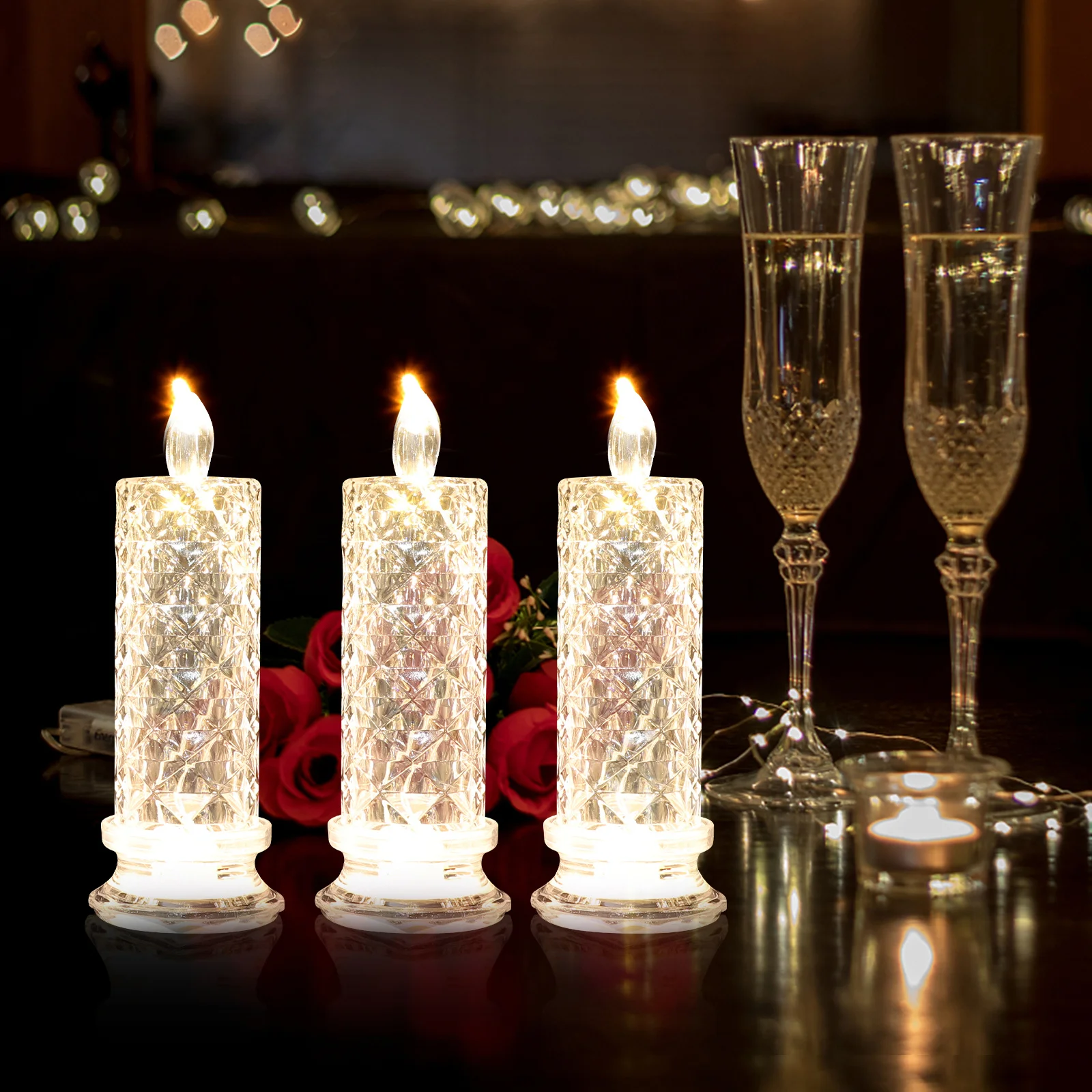 

4Pcs Electronic Light LED Flameless Operated Night Light Romantic Wedding Tabletop Decorative Lamp Bedroom Room