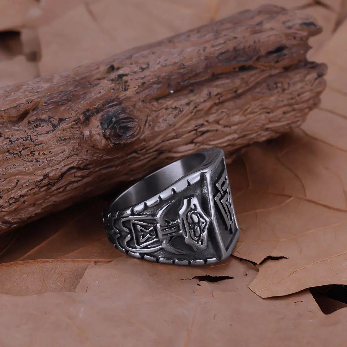 Nordic Mythology Odin Valknut Raven Huginn Muninn Ring Vikings Runic Totem Scandinavian Amulet Jewelry Punk Hip Hop Ring