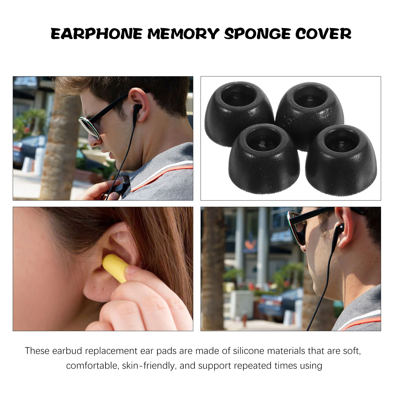 

4Pcs Memory Foam Earbud Tips Replacement Soft Silicone Earphone Covers Comfortable Fit Earbud Protective Sleeve Noise Isolation