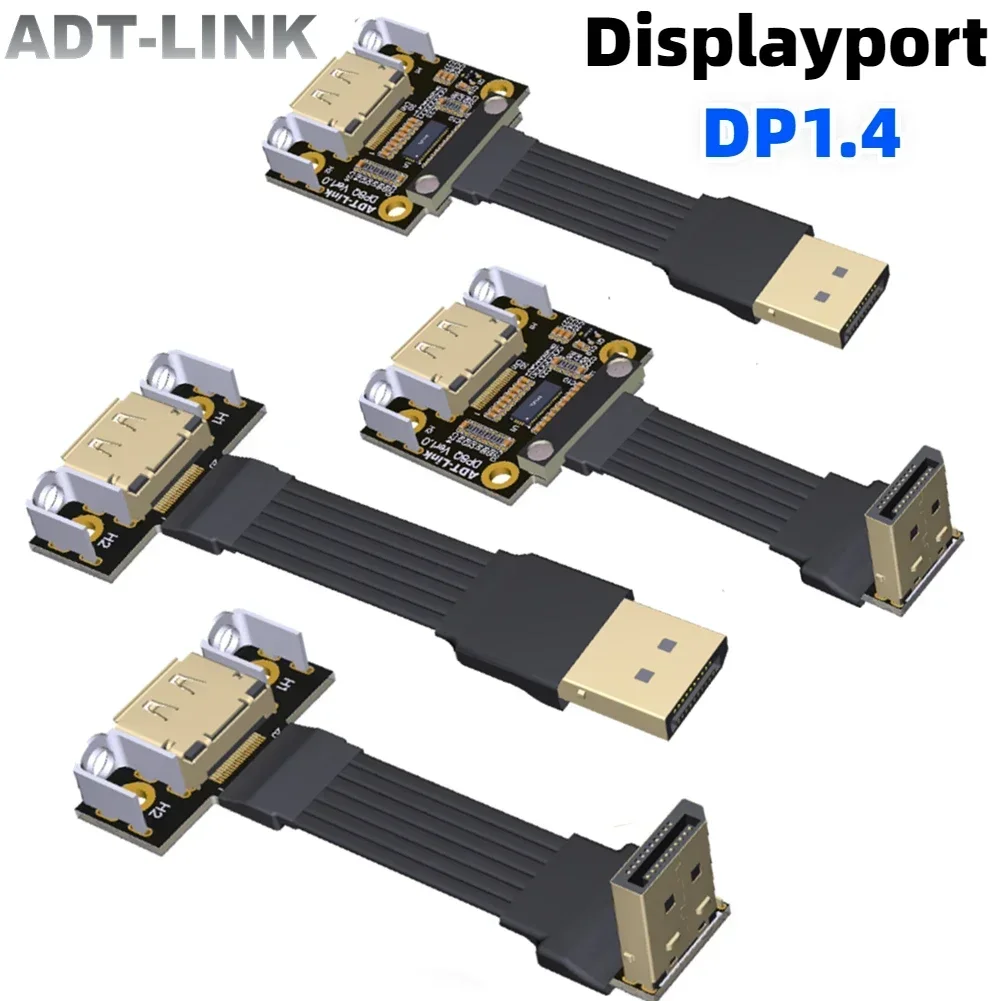 ADT Shielded DisplayPort V1.4  Flat Cable 165Hz Display Port Adapter GPU Video PC Laptop TV DP To DP1.4 Displayport Ribbon Cable