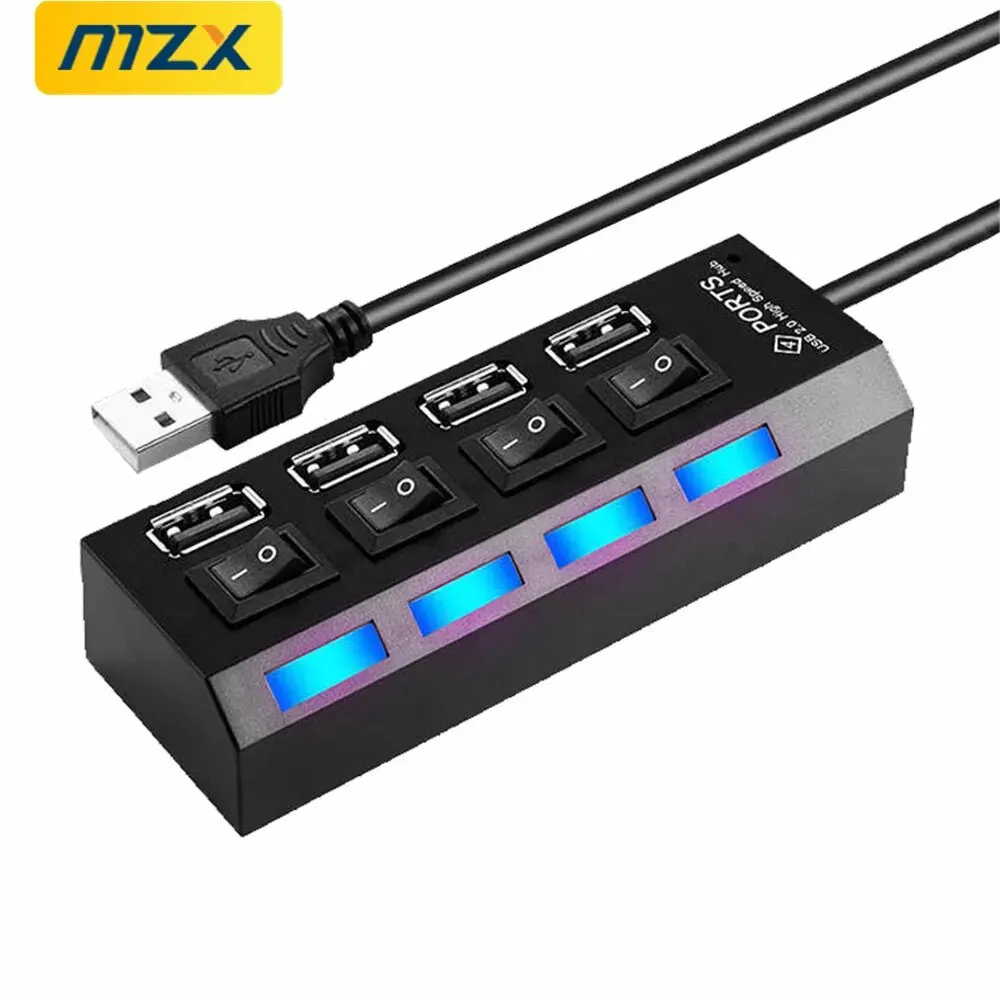 MZX 4 Ports USB A Hub Concentrator With Switch 2.0 3.0 Multi-hub Multi Splitter Multiple Expander Adapter 3 0 Extension PC Cable