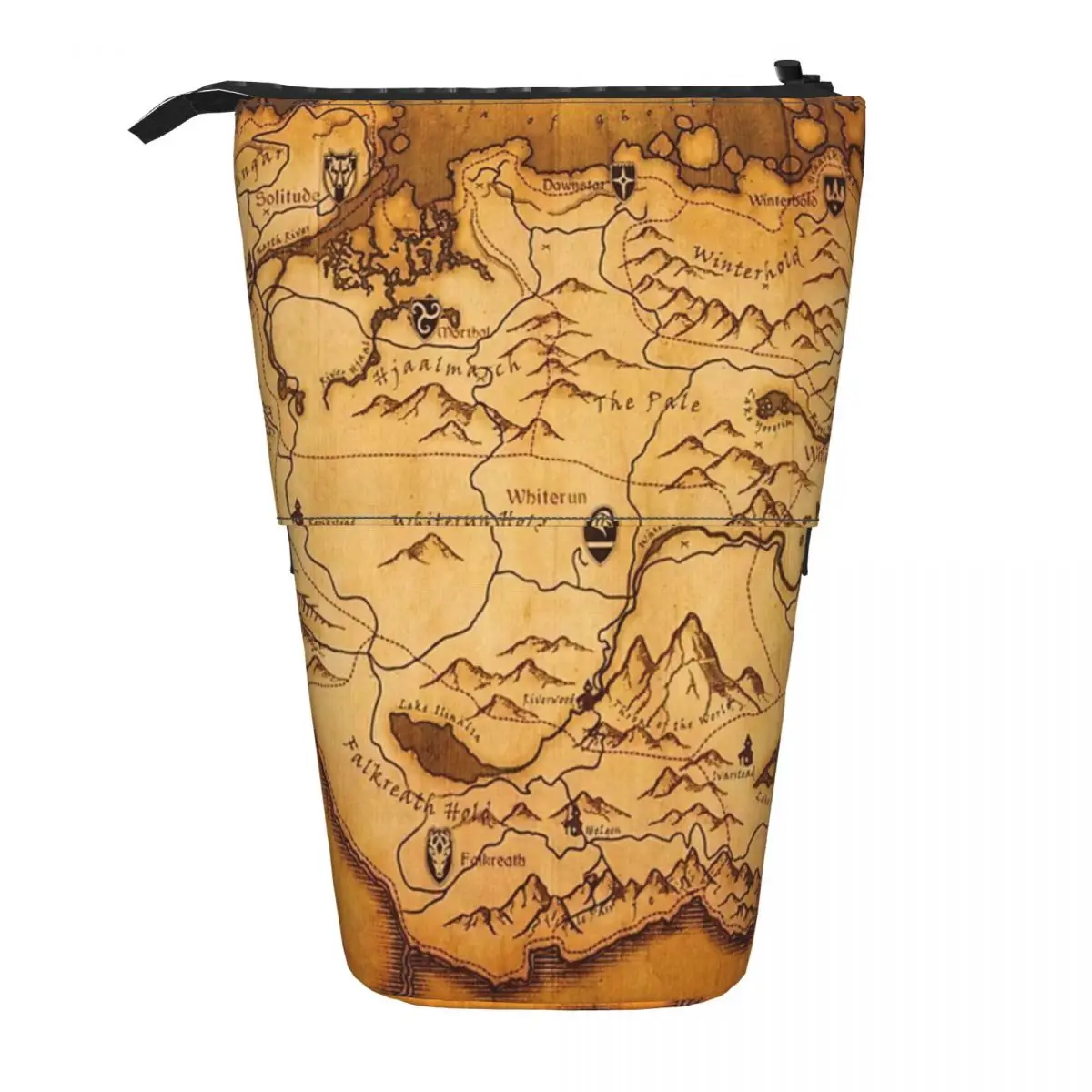 

Skyrim Worn Parchment Map Pen Box Student School Zipper Pen Bag Pencase Vertical Retractable Pencil Case