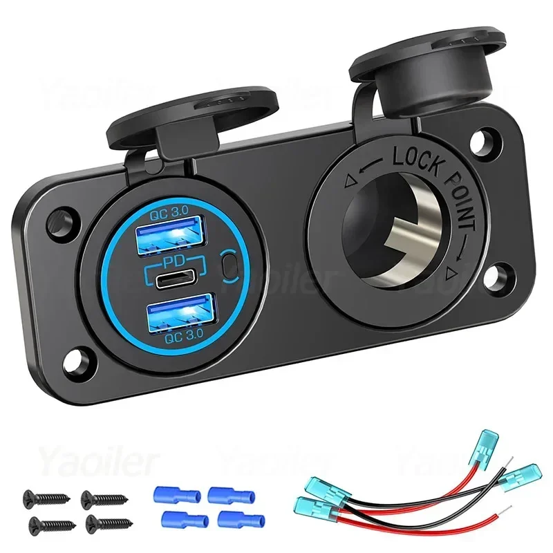 

12V USB Outlet Marine Switch Panel Waterproof Dual QC3.0 and PD 20W USB Ports Outlet Car Charger for Golf Cart car Boat Marine