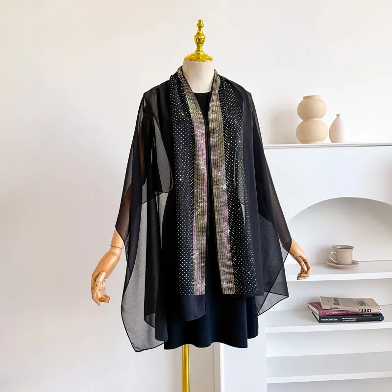 

Ladies Spring Summer Design Silk Scarf with Diamond Polka Dots Casual Outdoor Sunscreen Shawl Thin Chiffon Wrap For Women