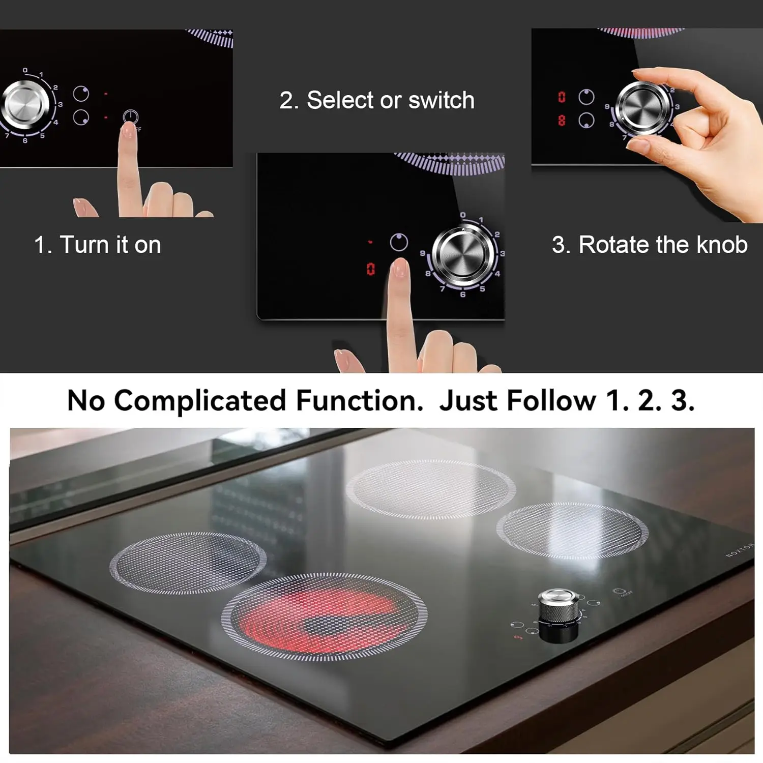 เตาเซรามิก NOXTON 4 โซน สีดํา 6000W มีสายฮาร์ด 220-240V ในตัว ระบบสัมผัสและปุ่มควบคุมหนึ่งปุ่ม ไฟแสดงความร้อน (ไม่มีปลั๊ก)