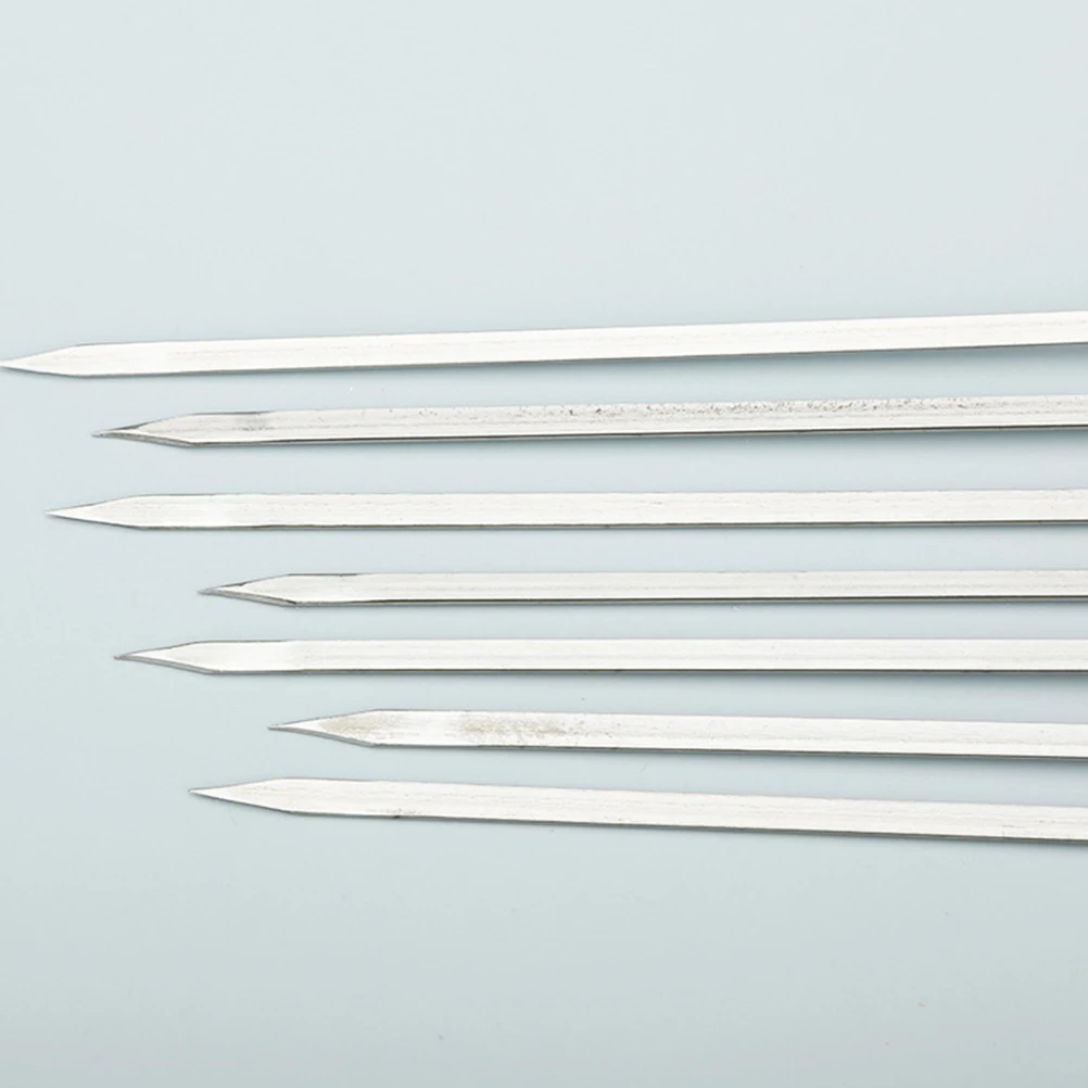 

50pcs Stainless Steel Bbq Forks Wooden Handle Barbecue Tools Thick Flat Sticks Meat Corn Cheese Grill Needles Cooking Skewers
