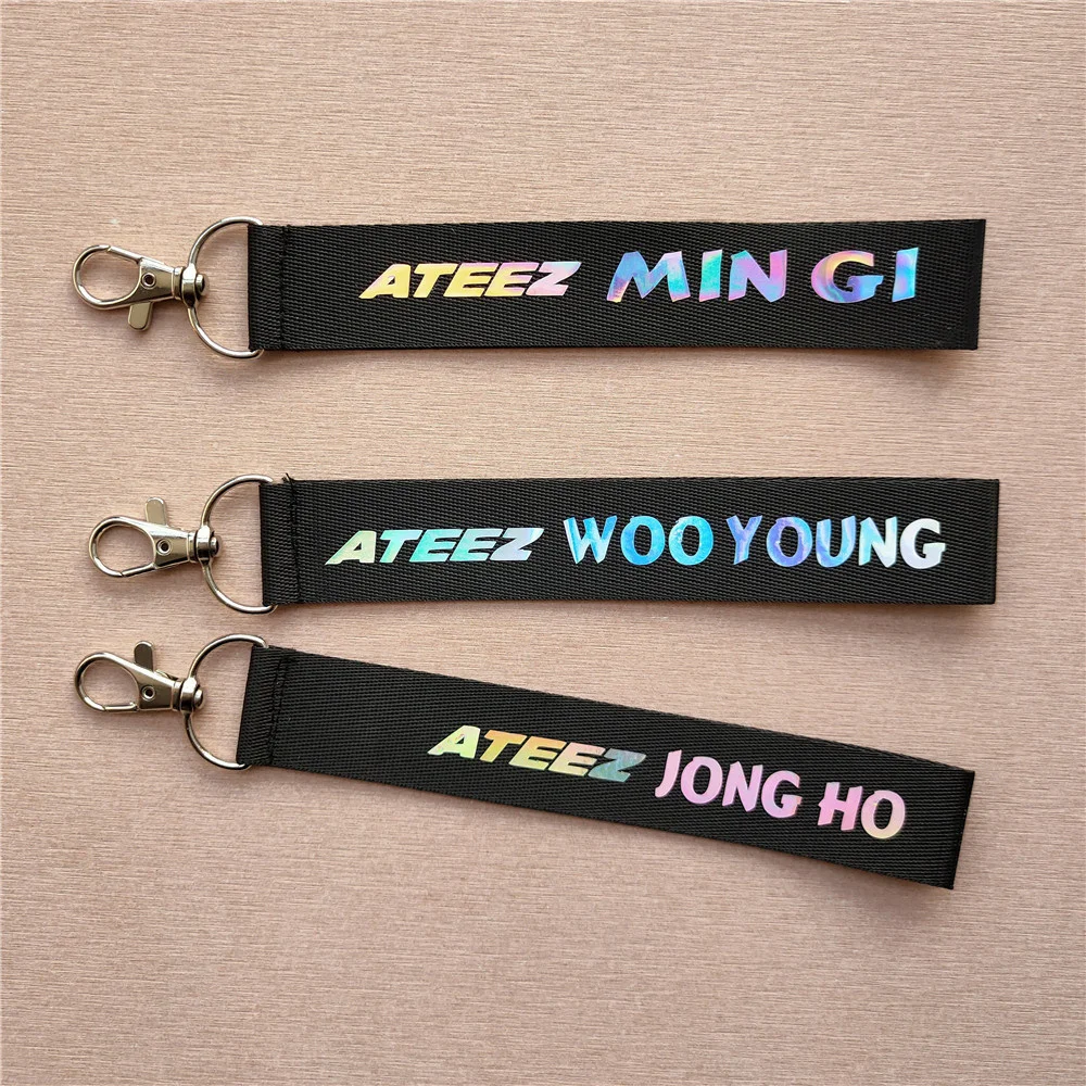 Kpop ATEEZ Name Bar Keychain Hongjoong Seonghwa Yunho Yeosang San Keyring Name Badge Pendant Accessories Fans Gift Collection