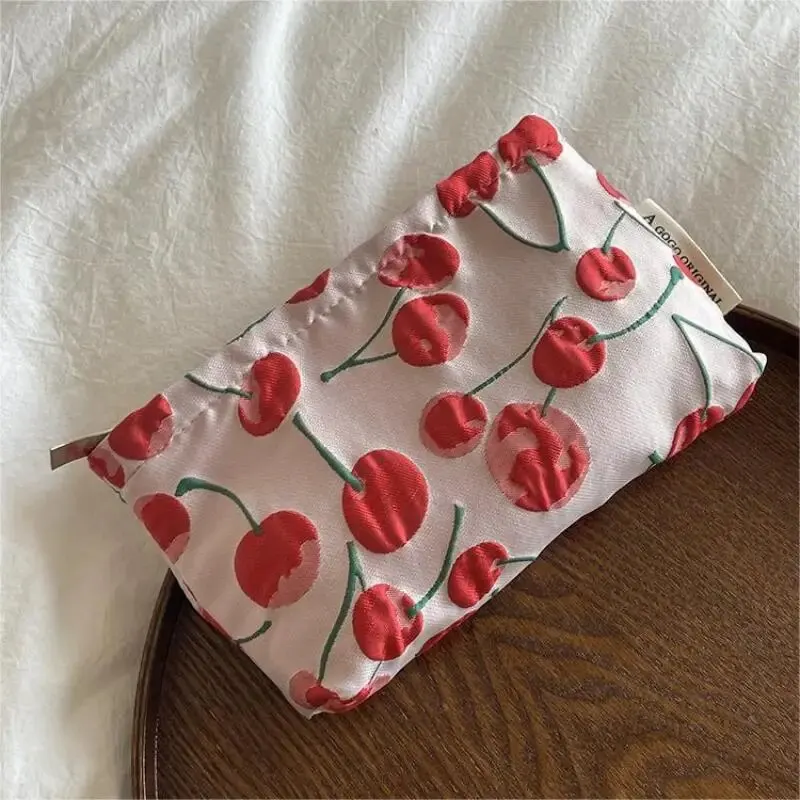 Small Fresh Sweet Cherry Makeup Bag Large Capacity Portable Make-up Bag Water Lotion Makeup Brush Storage Travel Toiletry Bag