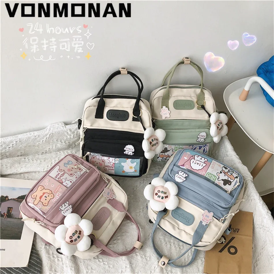 Korean Style Cute Backpacks Women Waterproof Nylon Small Shoulder Bags for Teenage Girls Schoolbags Flower Travel Rucksack 2024