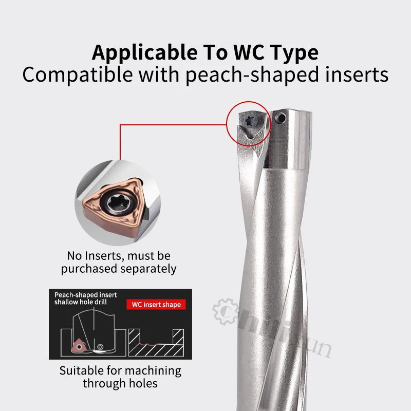 HILIXUN WC Series 4xD U Drill Carbide Indexable Bit with Inserts, Through Coolant for Deep Hole Drilling in Steel/Stainless