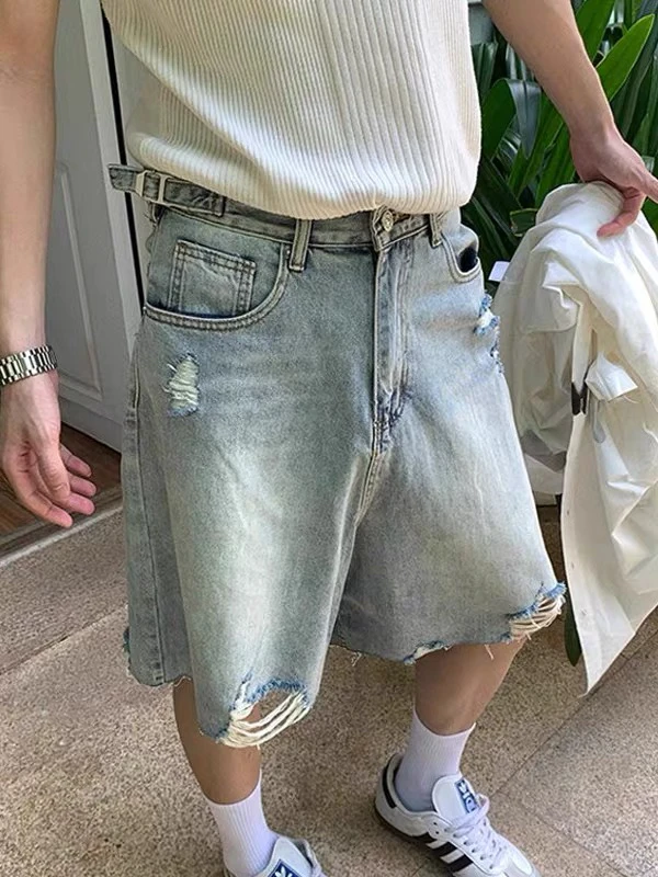 

Винтажные мужские джинсовые рта Waed, летние повседневные свободные широкие брюки пять четвертей, молодежная одежда, удобный прочный прямой крой