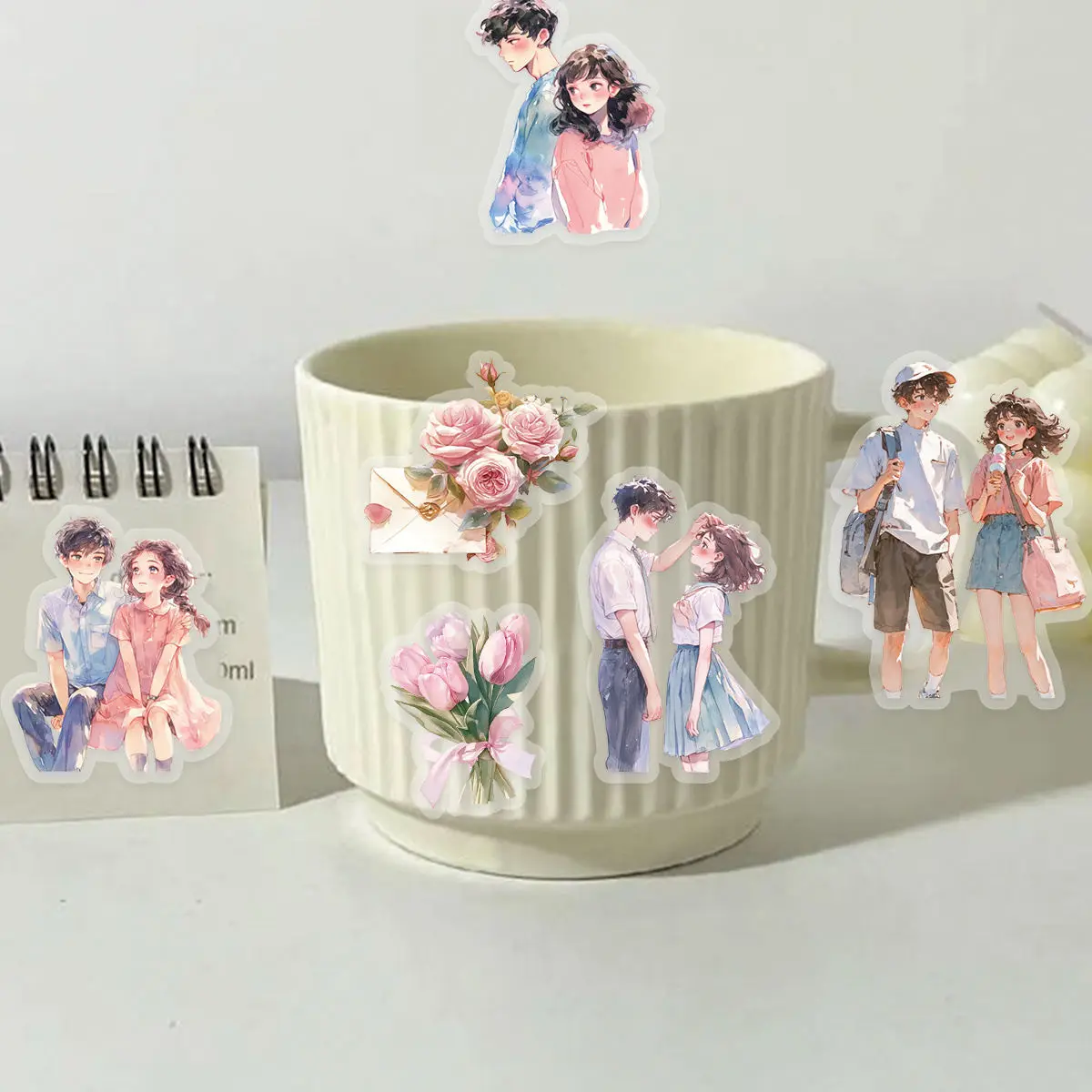 30pcs Romantic Couple Flowers With Various Styles PET Waterproof Collage DIY Stationery,Scrapbooks,Gift,Decoration Stickers