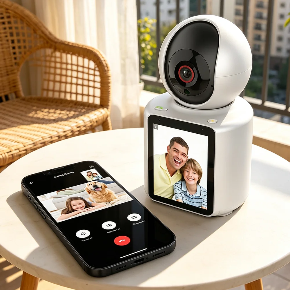 Smart Indoor PT Security Camera with Screen Two-Way Video Call Motion Detection Night Vision WiFi Home Surveillance Cam for Baby