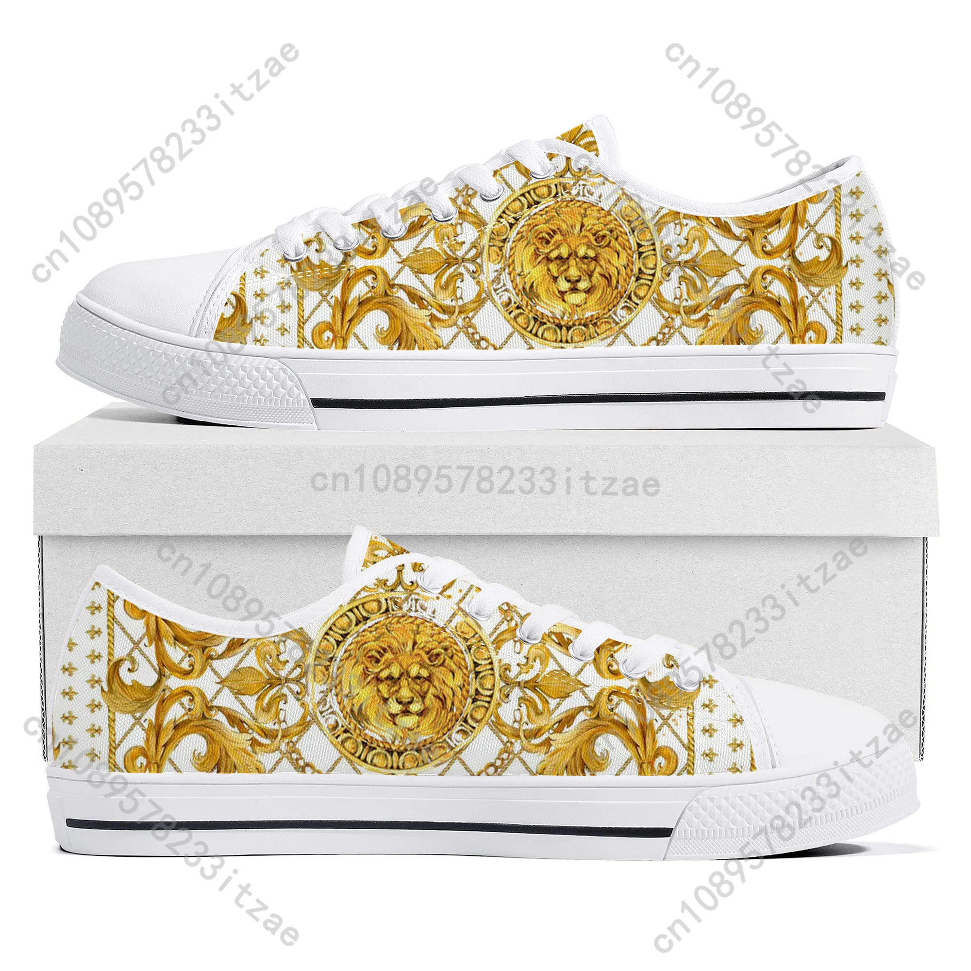 Luxury Golden Floral Prints Low Top Sneakers Mens Womens Teenager High Quality Canvas Sneaker couple Casual Shoes Custom Shoe