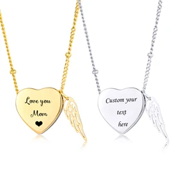 Custom Stainless Steel Heart Urn Necklace for Human/Pet Ashes Keepsake Cremation Jewelry with Wing Memorial Necklace for Ashes