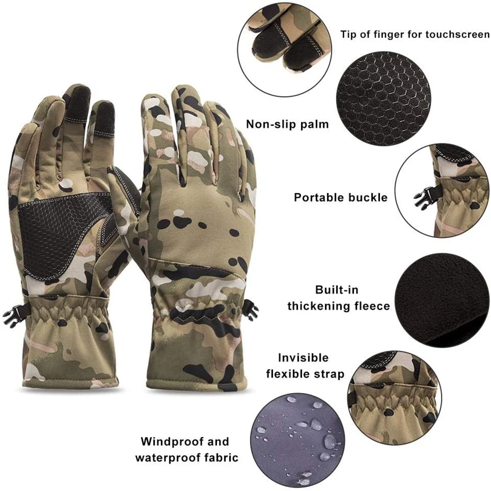 Winter Gloves Warm Waterproof Non-Slip Fishing Gloves Motorcycle Gloves Winter Camo Hunting Ski Camping Gloves