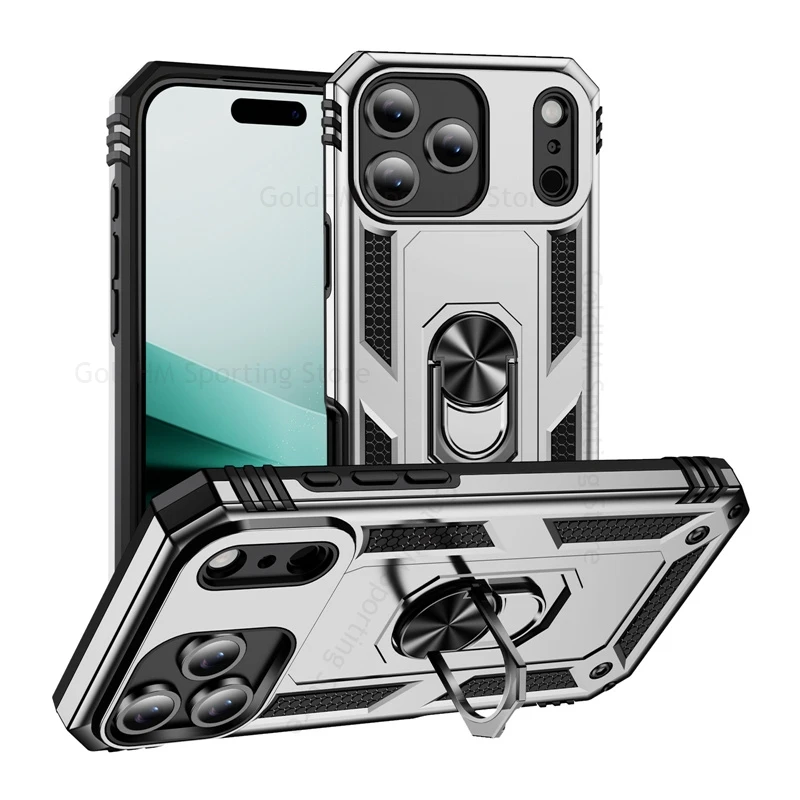 

Magnetic Metal Ring Kickstand Case For iPhone 17 Pro Max Heavy Duty Armor Cover For Apple 17 Air 16 Plus 15 Pro 13 12 14 Pro Max