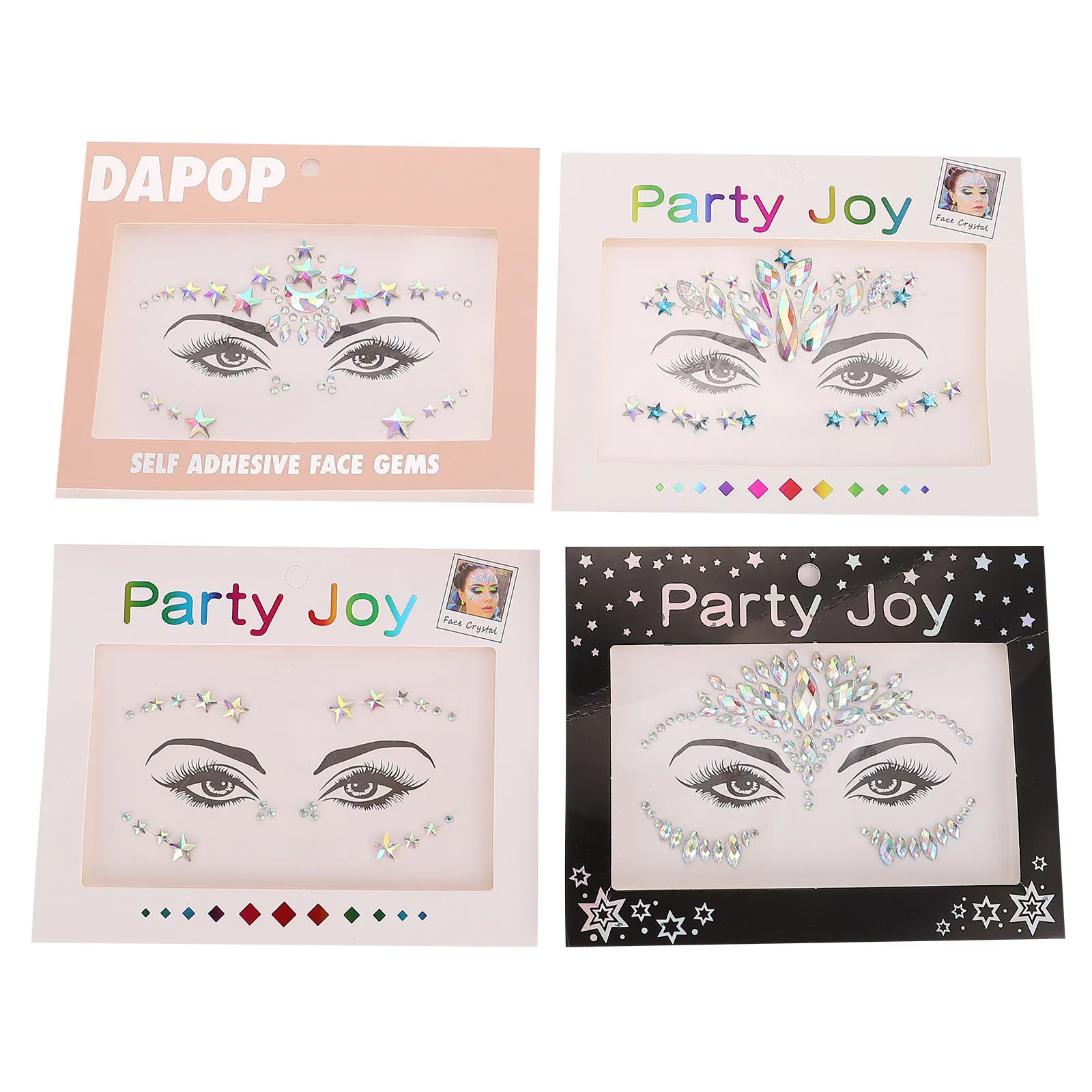 

4 Sheets Water Drill Sticker Face Jewels for Festival Party Makeup Facial Rhinestone Decals Eyebrow Gems Stickers Eye Decor