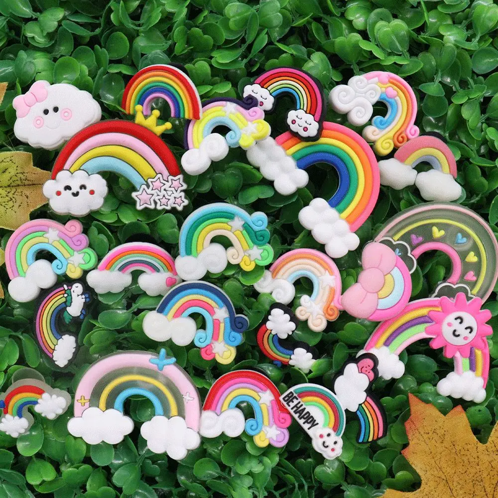 New Arrival 1-23Pcs PVC Children Shoe Buckle Decorations Funny DIY Colorful Rainbow Clog Shoes Charms For Party Gift