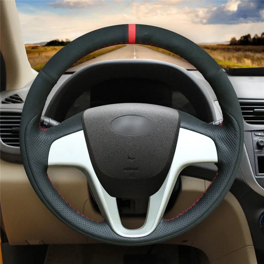 

DIY Hand-Stitched Non-slip Artificial Leather Steering Wheel Cover for Hyundai Solaris Verna i20 Accent Interior Accessories