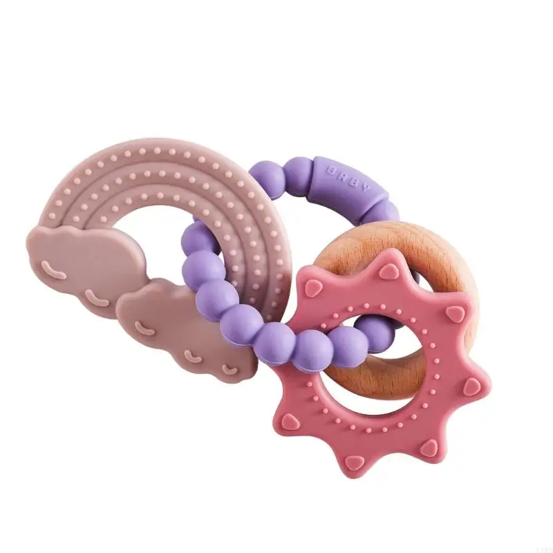 L8RB Baby Teething Toy Silicone Teether Bracelet Safe Silicone Grasp Toy Soft and Chewable for Infants 3 Months and Up