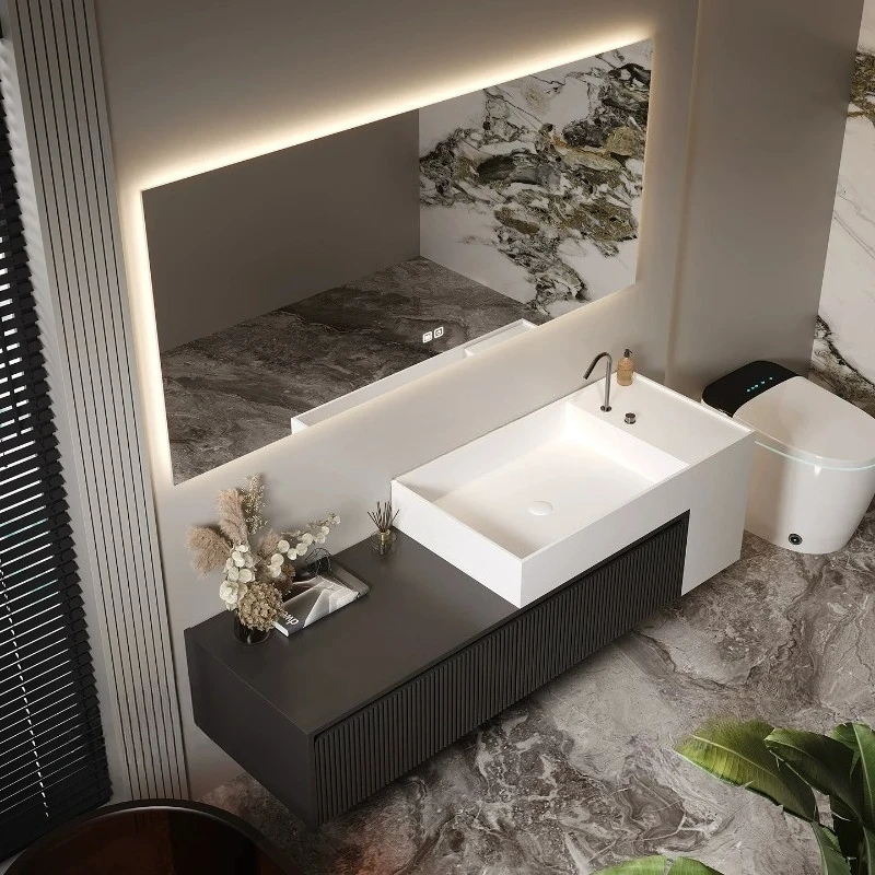 

Haute couture light luxury bathroom cabinet combination artificial stone integrated basin (excluding mirror)