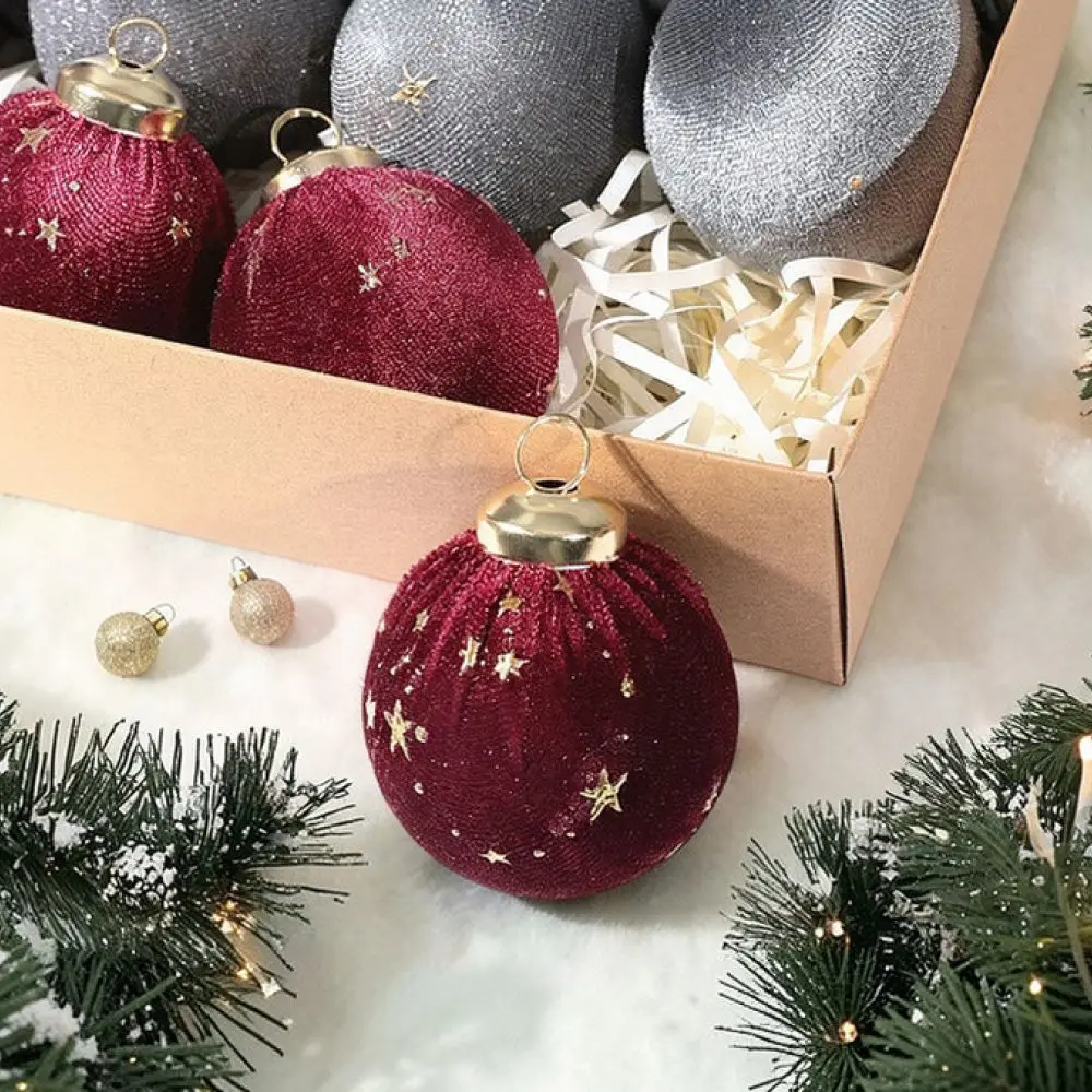 Luxurious Flocked Christmas Ball Ornaments Gold Thread Velvet Hanging Decor For Holiday Tree Home Party Decorative Supplies